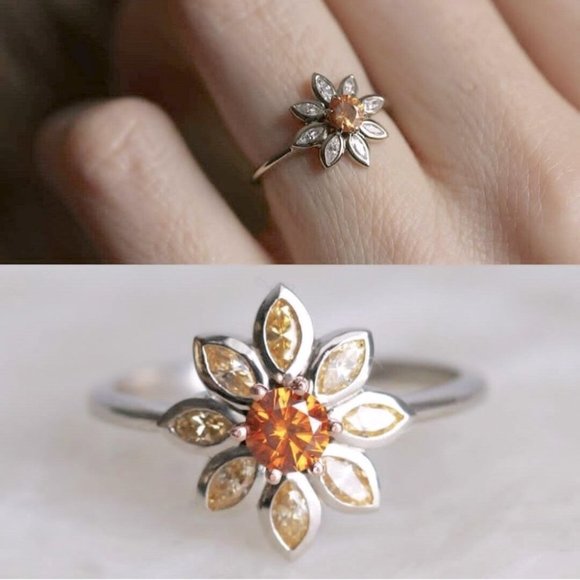 New “Host Pick" Gorgeous Boho 925 Silver CZ Sunflower Ring - Picture 1 of 2